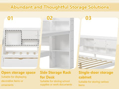 Bellemave® Full Corner Bed Frame, Full Size Corner Beds with Storage Cabinets and Desk, Wood Daybed with Bookcase and Drawers, White - Bellemave