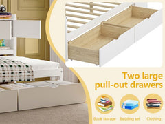 Bellemave® Full Corner Bed Frame, Full Size Corner Beds with Storage Cabinets and Desk, Wood Daybed with Bookcase and Drawers, White - Bellemave