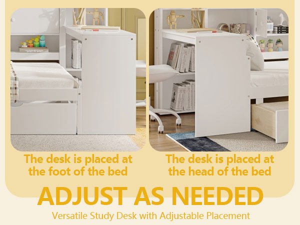 Bellemave® Full Corner Bed Frame, Full Size Corner Beds with Storage Cabinets and Desk, Wood Daybed with Bookcase and Drawers, White - Bellemave