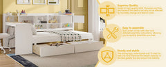 Bellemave® Full Corner Bed Frame, Full Size Corner Beds with Storage Cabinets and Desk, Wood Daybed with Bookcase and Drawers, White - Bellemave