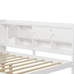 Bellemave® Full Corner Bed Frame, Full Size Corner Beds with Storage Cabinets and Desk, Wood Daybed with Bookcase and Drawers, White - Bellemave
