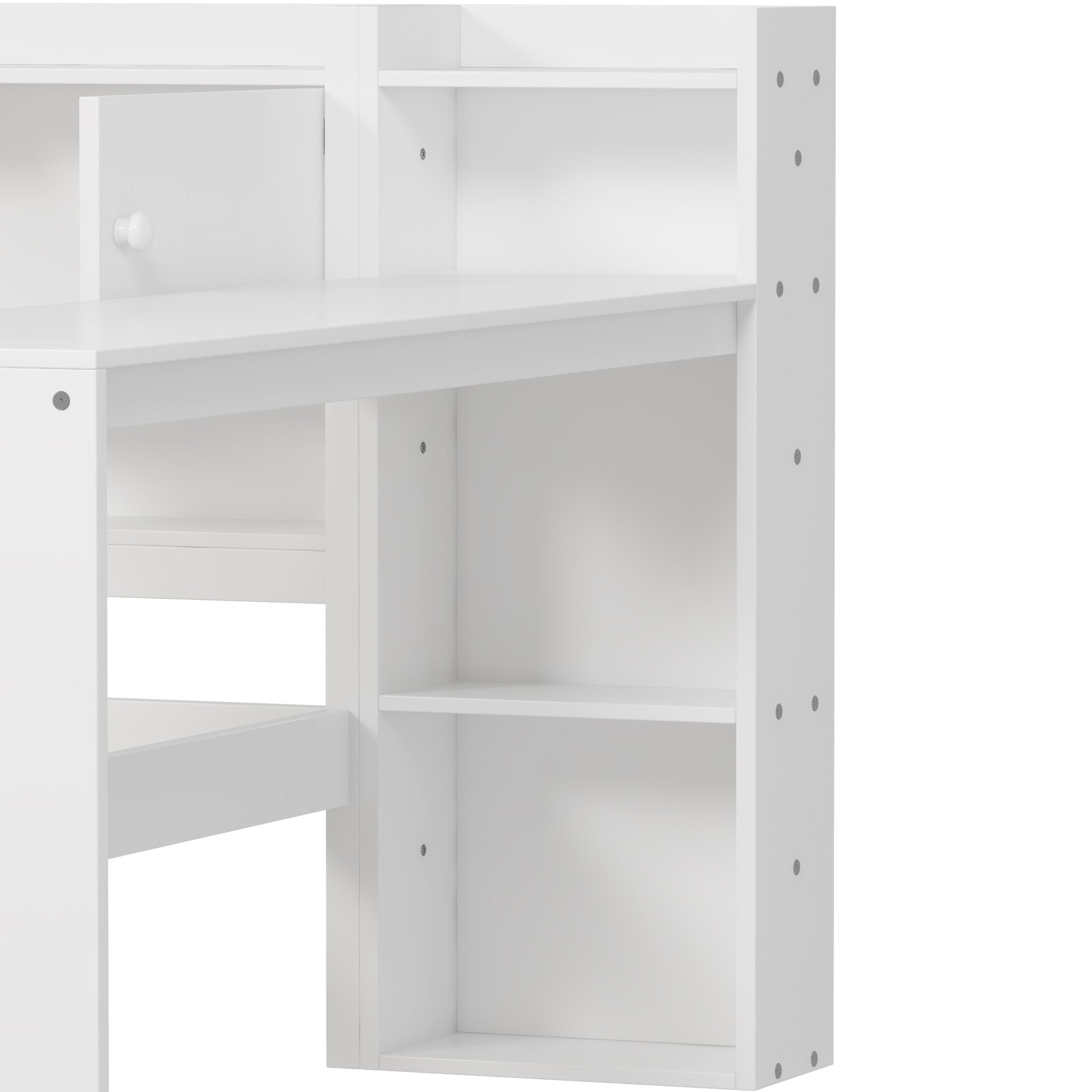 Bellemave® Full Corner Bed Frame, Full Size Corner Beds with Storage Cabinets and Desk, Wood Daybed with Bookcase and Drawers, White - Bellemave