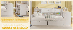 Bellemave® Full Corner Bed Frame, Full Size Corner Beds with Storage Cabinets and Desk, Wood Daybed with Bookcase and Drawers, White - Bellemave