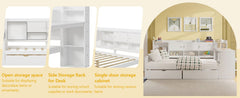 Bellemave® Full Corner Bed Frame, Full Size Corner Beds with Storage Cabinets and Desk, Wood Daybed with Bookcase and Drawers, White - Bellemave