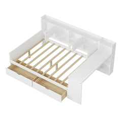 Bellemave® Full Corner Bed Frame, Full Size Corner Beds with Storage Cabinets and Desk, Wood Daybed with Bookcase and Drawers, White - Bellemave