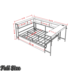 Bellemave® Full Corner Bed Frame with Desk & Storage, Full Size Captains Bed with Charging Station & LED Light, Wood Daybeds with L - Shaped Bookcase & 2 Drawers, Grey - Bellemave