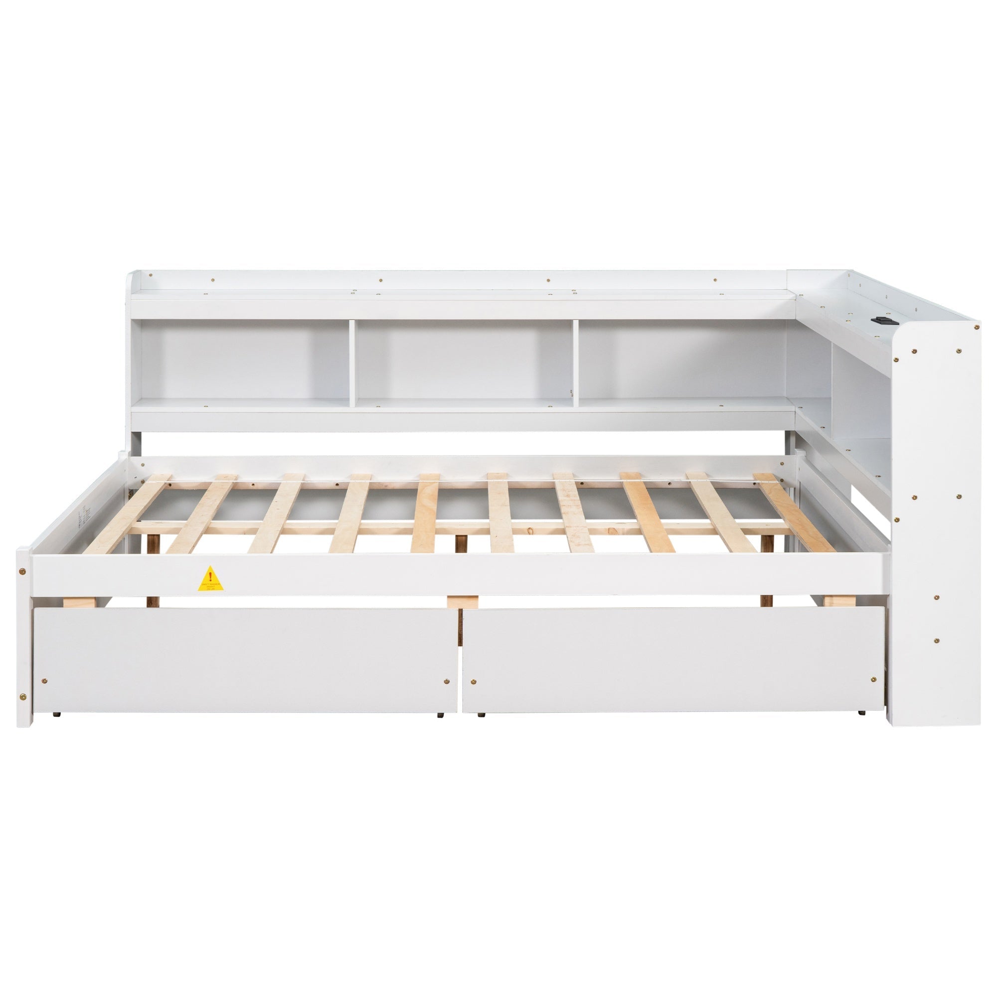 Bellemave® Full Corner Bed Frame with Storage Drawers & Bookcase, Wood Daybed with Charging Station for Kids, Teens & Adults - Bellemave