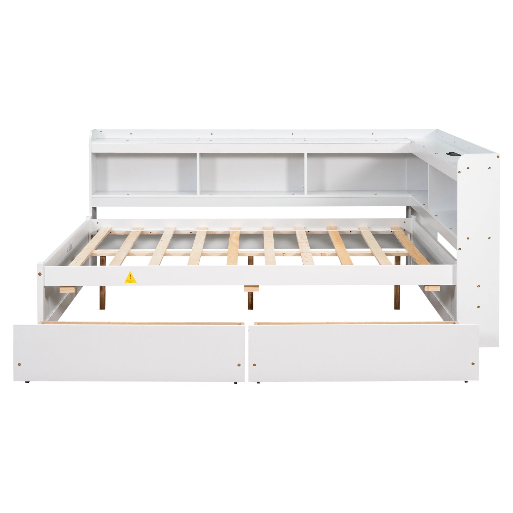 Bellemave® Full Corner Bed Frame with Storage Drawers & Bookcase, Wood Daybed with Charging Station for Kids, Teens & Adults - Bellemave