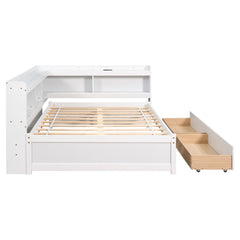 Bellemave® Full Corner Bed Frame with Storage Drawers & Bookcase, Wood Daybed with Charging Station for Kids, Teens & Adults - Bellemave