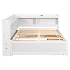 Bellemave® Full Corner Bed Frame with Storage Drawers & Bookcase, Wood Daybed with Charging Station for Kids, Teens & Adults - Bellemave