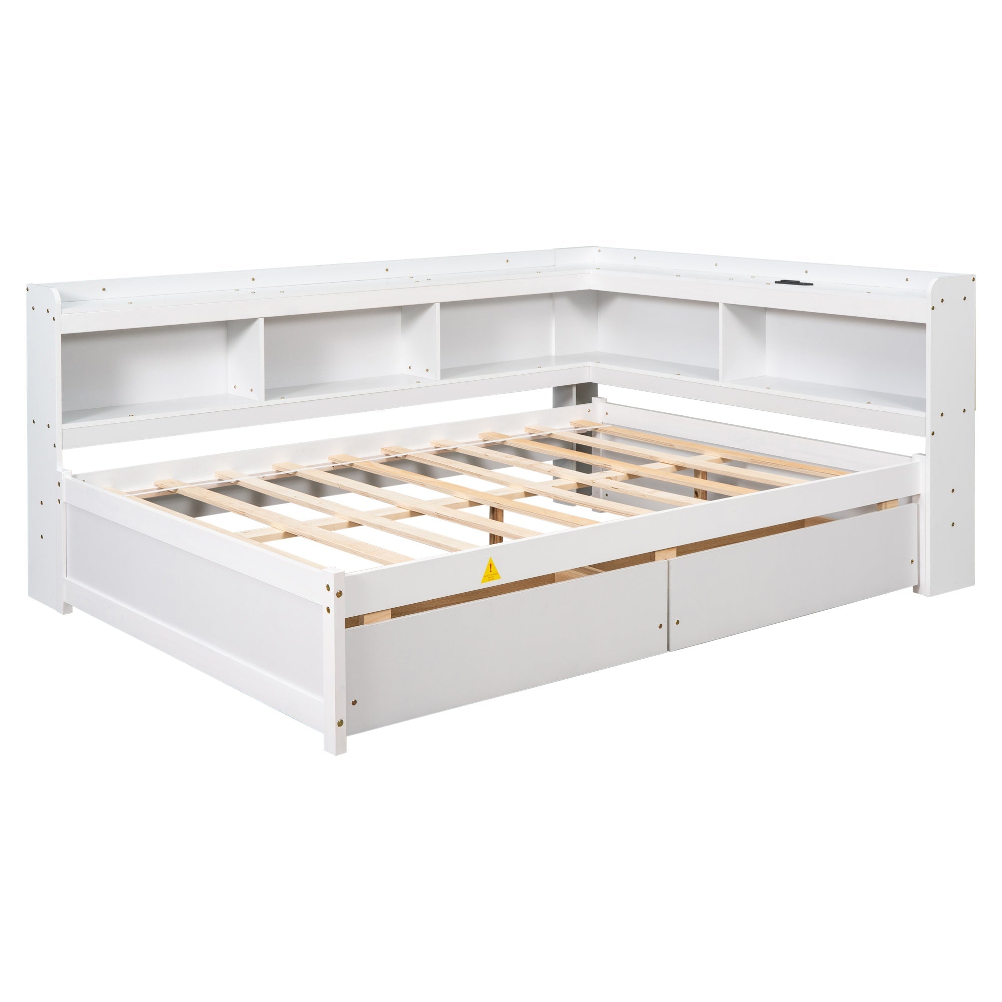 Bellemave® Full Corner Bed Frame with Storage Drawers & Bookcase, Wood Daybed with Charging Station for Kids, Teens & Adults - Bellemave