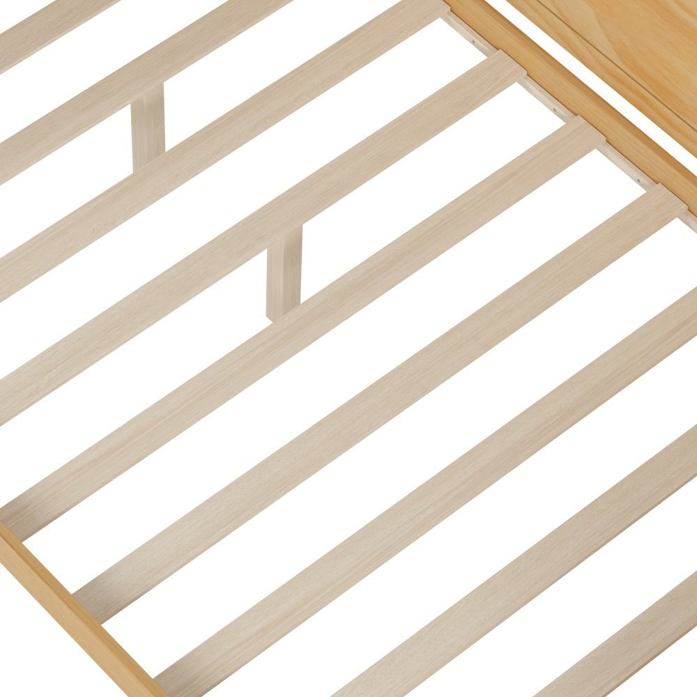 Bellemave® Full Corner Bed Frame with Storage Shelves and Desk, Wood Full Size Daybed with Bookcase and Drawers, Natural - Bellemave