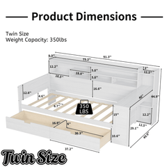 Bellemave® Full Corner Bed Frame with Storage Shelves and Desk, Wood Full Size Daybed with Bookcase and Drawers, Natural - Bellemave
