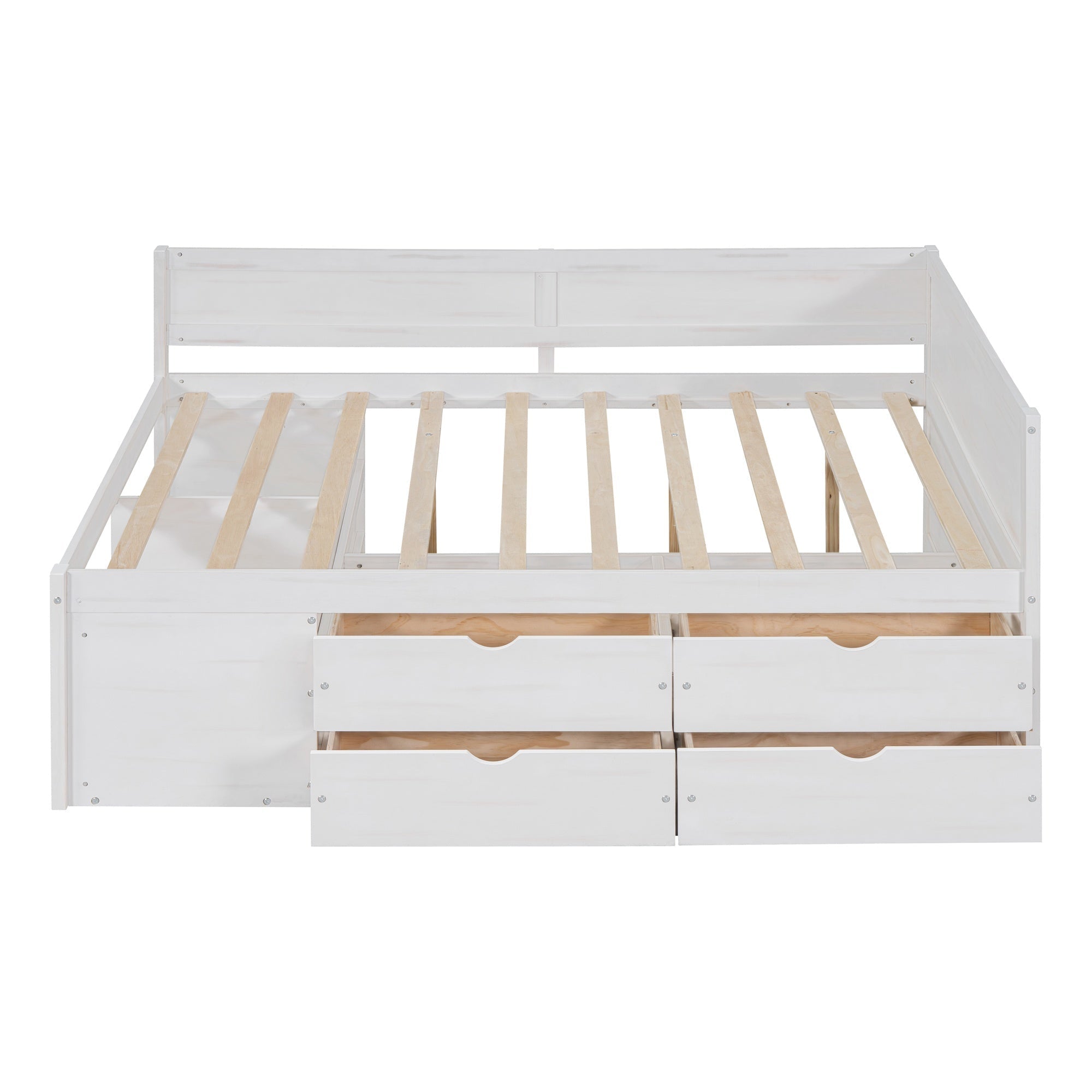 Bellemave® Full Corner Bed Frame with Storage Shelves & Drawers,Wooden Floor Platform Bed Frame with L Shape Heaboard, White - Bellemave