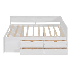 Bellemave® Full Corner Bed Frame with Storage Shelves & Drawers,Wooden Floor Platform Bed Frame with L Shape Heaboard, White - Bellemave