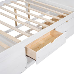 Bellemave® Full Corner Bed Frame with Storage Shelves & Drawers,Wooden Floor Platform Bed Frame with L Shape Heaboard, White - Bellemave