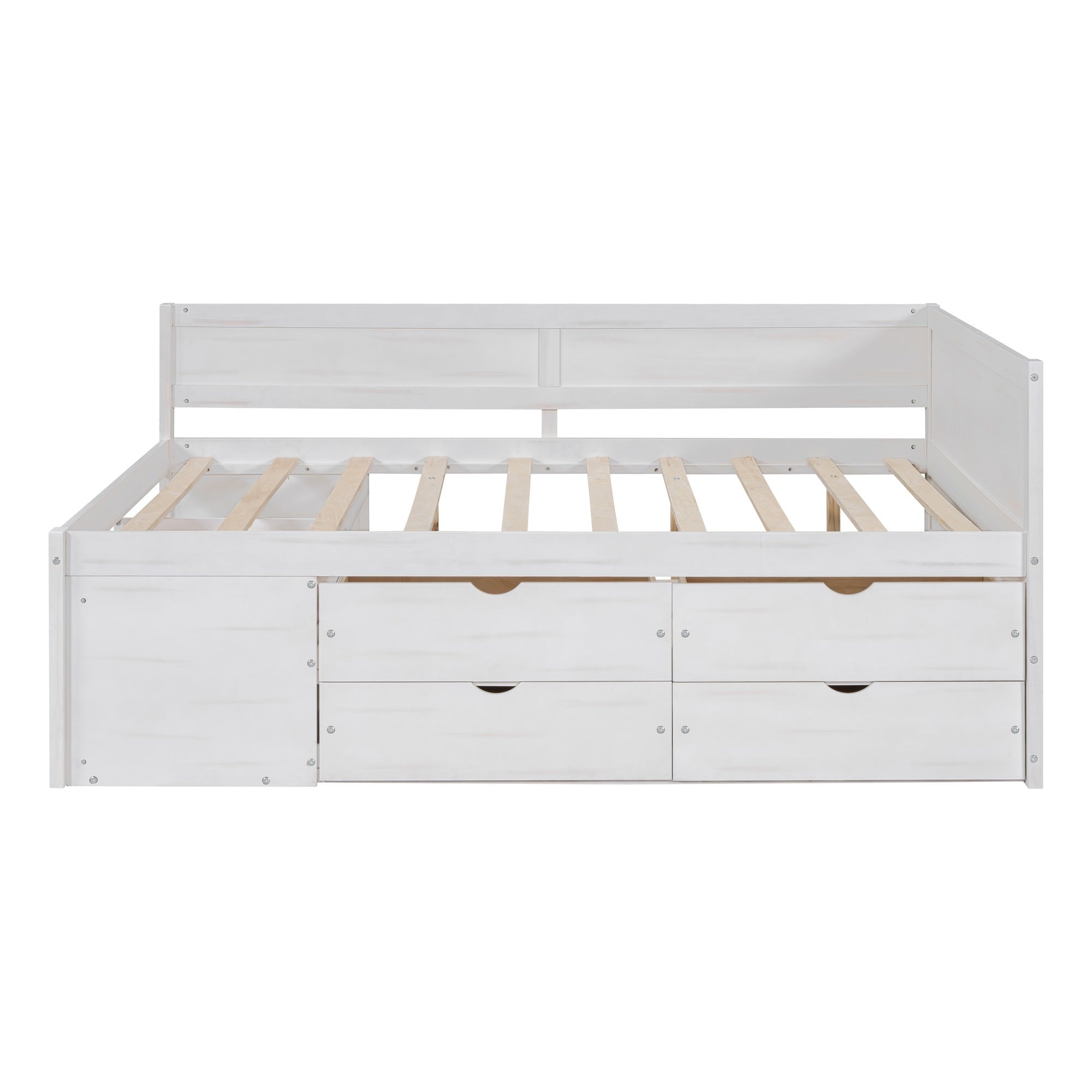 Bellemave® Full Corner Bed Frame with Storage Shelves & Drawers,Wooden Floor Platform Bed Frame with L Shape Heaboard, White - Bellemave
