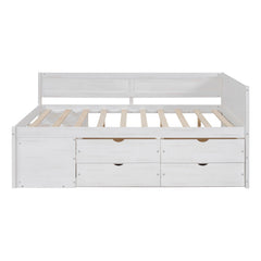 Bellemave® Full Corner Bed Frame with Storage Shelves & Drawers,Wooden Floor Platform Bed Frame with L Shape Heaboard, White - Bellemave
