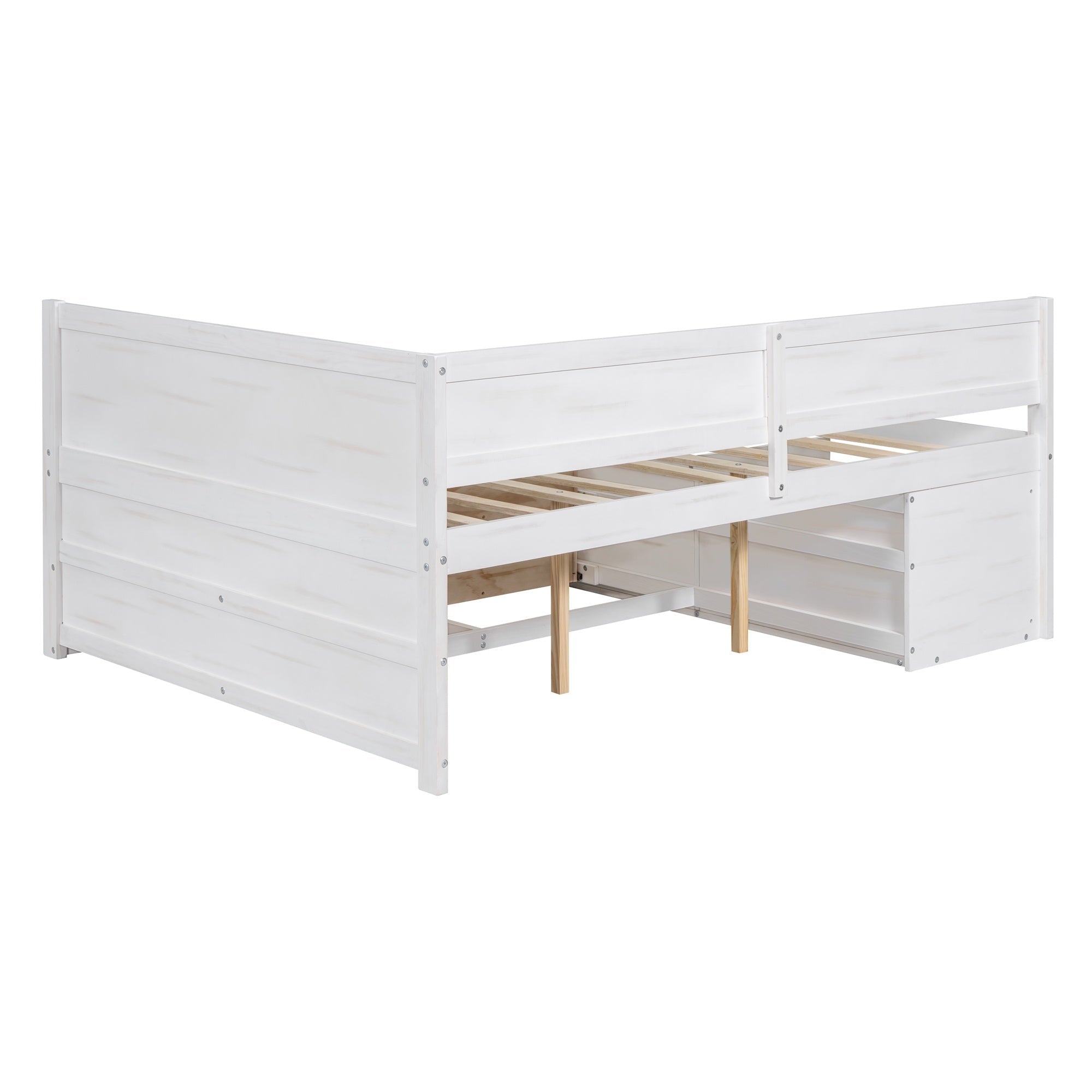 Bellemave® Full Corner Bed Frame with Storage Shelves & Drawers,Wooden Floor Platform Bed Frame with L Shape Heaboard, White - Bellemave