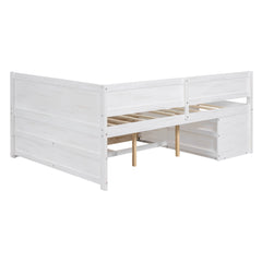 Bellemave® Full Corner Bed Frame with Storage Shelves & Drawers,Wooden Floor Platform Bed Frame with L Shape Heaboard, White - Bellemave