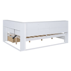 Bellemave® Full Corner Bed Frame, Wood Full Size Daybed with L - Shaped Bookcase & USB Ports - Choose Twin Trundle or 2 Drawers, White - Bellemave