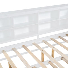 Bellemave® Full Corner Bed Frame, Wood Full Size Daybed with L - Shaped Bookcase & USB Ports - Choose Twin Trundle or 2 Drawers, White - Bellemave