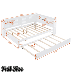 Bellemave® Full Corner Bed Frame, Wood Full Size Daybed with L - Shaped Bookcase & USB Ports - Choose Twin Trundle or 2 Drawers, White - Bellemave