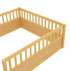 Bellemave® Full Floor Bed with high Rails for Kids, Girls, Boys, Wood Montessori Floor Bed Without Door, Natural - Bellemave
