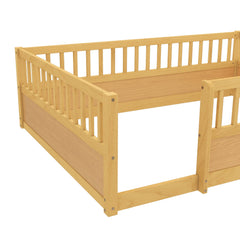 Bellemave® Full Floor Bed with high Rails for Kids, Girls, Boys, Wood Montessori Floor Bed Without Door, Natural - Bellemave
