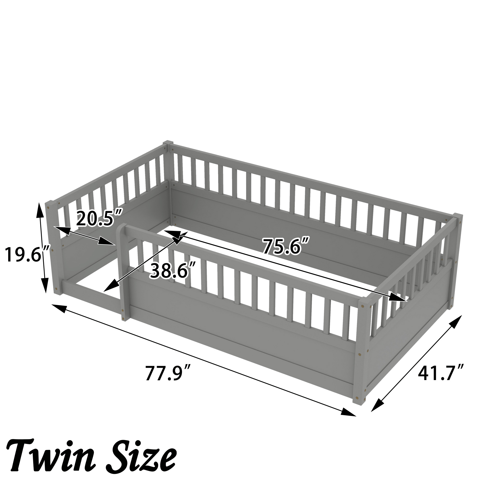 Bellemave® Full Floor Bed with high Rails for Kids, Girls, Boys, Wood Montessori Floor Bed Without Door, Natural - Bellemave