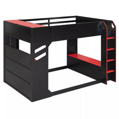 Bellemave® Full Gaming Loft Bed with Desk, Storage Drawers & LED Lights RGB, Wood Gaming Loft Bed with Storage Shelves & Ladder for Teens, Adults - Bellemave