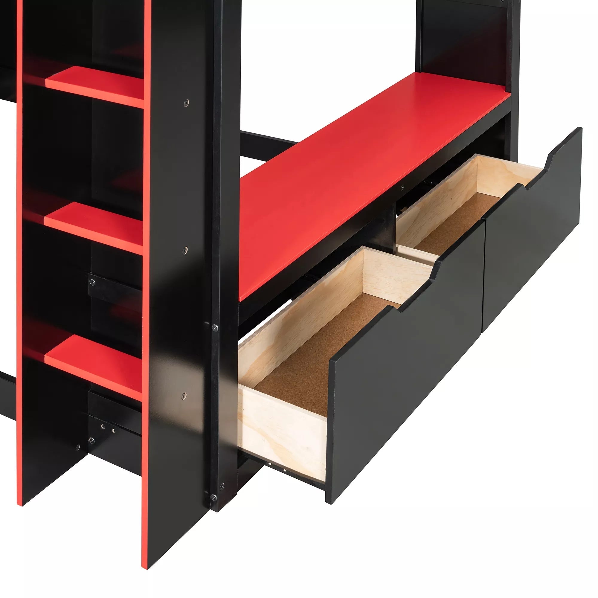 Bellemave® Full Gaming Loft Bed with Desk, Storage Drawers & LED Lights RGB, Wood Gaming Loft Bed with Storage Shelves & Ladder for Teens, Adults - Bellemave