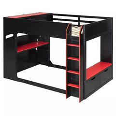 Bellemave® Full Gaming Loft Bed with Desk, Storage Drawers & LED Lights RGB, Wood Gaming Loft Bed with Storage Shelves & Ladder for Teens, Adults - Bellemave