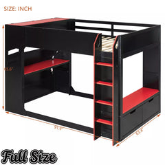 Bellemave® Full Gaming Loft Bed with Desk, Storage Drawers & LED Lights RGB, Wood Gaming Loft Bed with Storage Shelves & Ladder for Teens, Adults - Bellemave