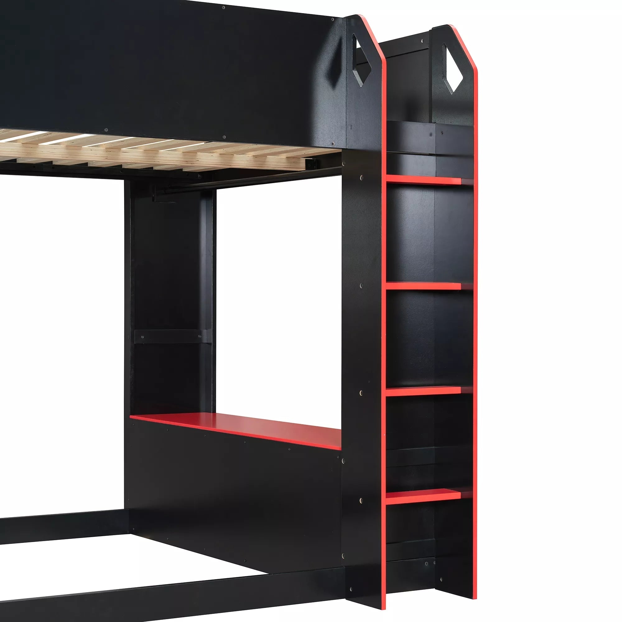 Bellemave® Full Gaming Loft Bed with Desk, Storage Drawers & LED Lights RGB, Wood Gaming Loft Bed with Storage Shelves & Ladder for Teens, Adults - Bellemave