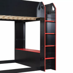 Bellemave® Full Gaming Loft Bed with Desk, Storage Drawers & LED Lights RGB, Wood Gaming Loft Bed with Storage Shelves & Ladder for Teens, Adults - Bellemave