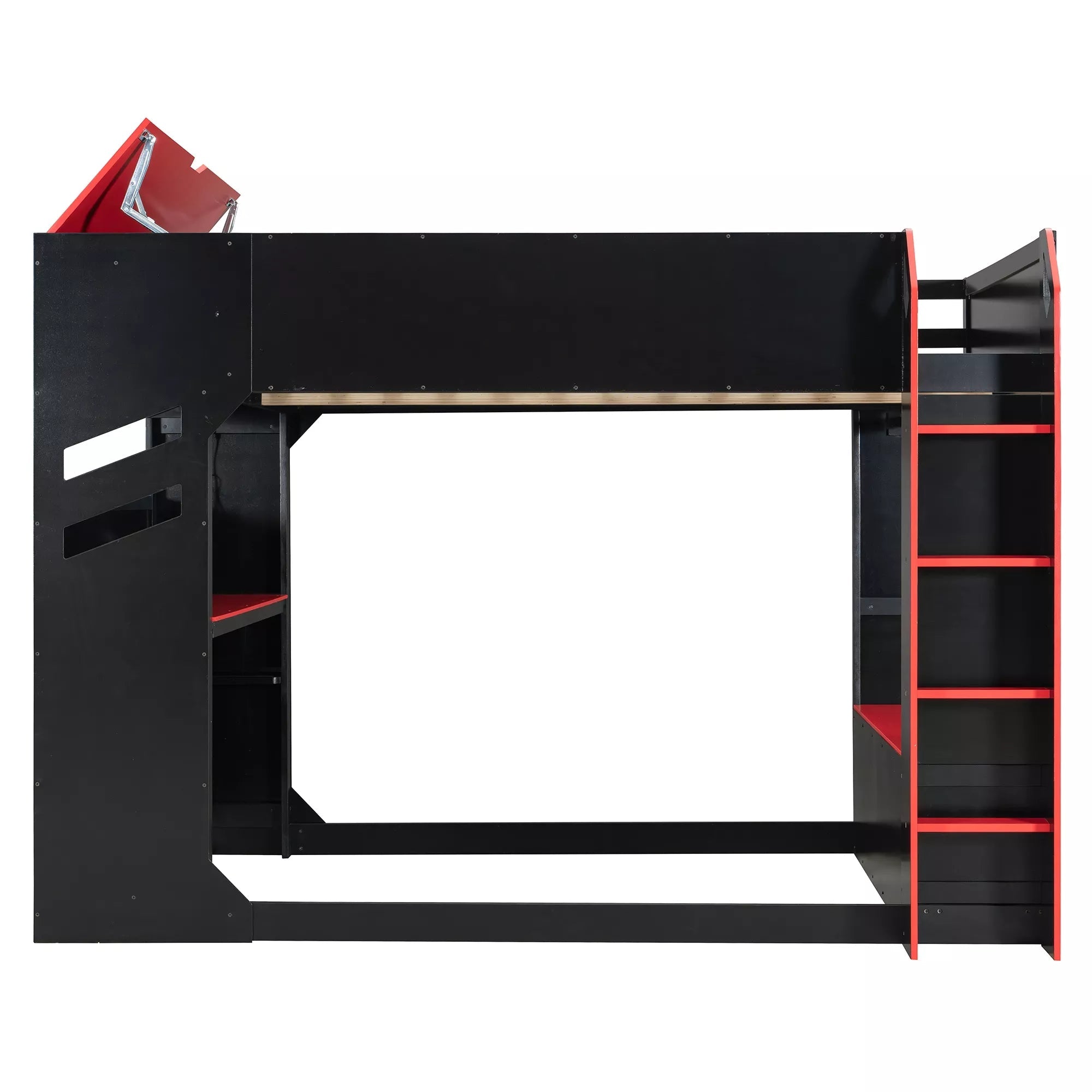 Bellemave® Full Gaming Loft Bed with Desk, Storage Drawers & LED Lights RGB, Wood Gaming Loft Bed with Storage Shelves & Ladder for Teens, Adults - Bellemave