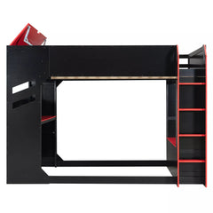 Bellemave® Full Gaming Loft Bed with Desk, Storage Drawers & LED Lights RGB, Wood Gaming Loft Bed with Storage Shelves & Ladder for Teens, Adults - Bellemave