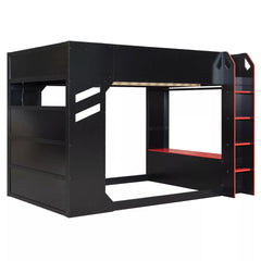 Bellemave® Full Gaming Loft Bed with Desk, Storage Drawers & LED Lights RGB, Wood Gaming Loft Bed with Storage Shelves & Ladder for Teens, Adults - Bellemave