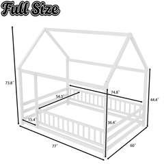 Bellemave® Full House Bed with Rails Bed for Kids, Montessori Floor beds with high guardrail Without slats, White - Bellemave