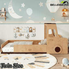 Bellemave® Full Kids Floor Bed with Desk, Storage Drawers and Windows, Full Size Platform Bed in Car - Shaped for Kids Boys Girls, White - Bellemave