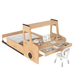 Bellemave® Full Kids Floor Bed with Desk, Storage Drawers and Windows, Full Size Platform Bed in Car - Shaped for Kids Boys Girls, White - Bellemave