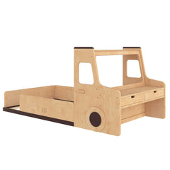 Bellemave® Full Kids Floor Bed with Desk, Storage Drawers and Windows, Full Size Platform Bed in Car - Shaped for Kids Boys Girls, White - Bellemave