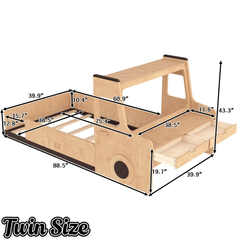 Bellemave® Full Kids Floor Bed with Desk, Storage Drawers and Windows, Full Size Platform Bed in Car - Shaped for Kids Boys Girls, White - Bellemave