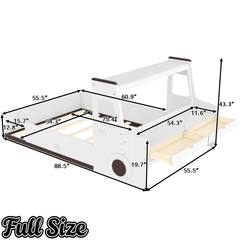 Bellemave® Full Kids Floor Bed with Desk, Storage Drawers and Windows, Full Size Platform Bed in Car - Shaped for Kids Boys Girls, White - Bellemave