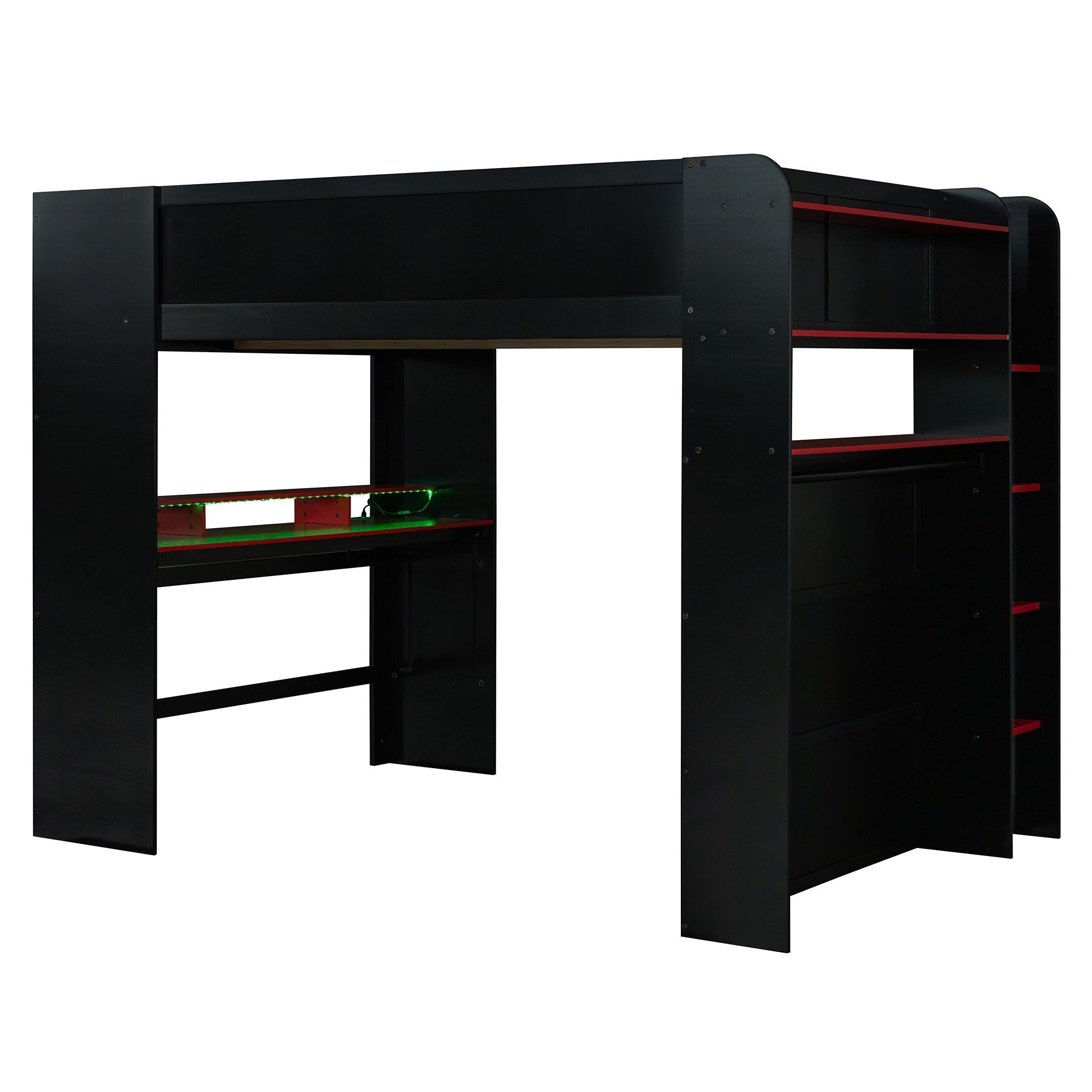 Bellemave® Full Loft Bed with Height - Adjustable Desk,Wardrobe,Ample Storage Space & RGB Light, Gaming loft Bed with Desk - Bellemave