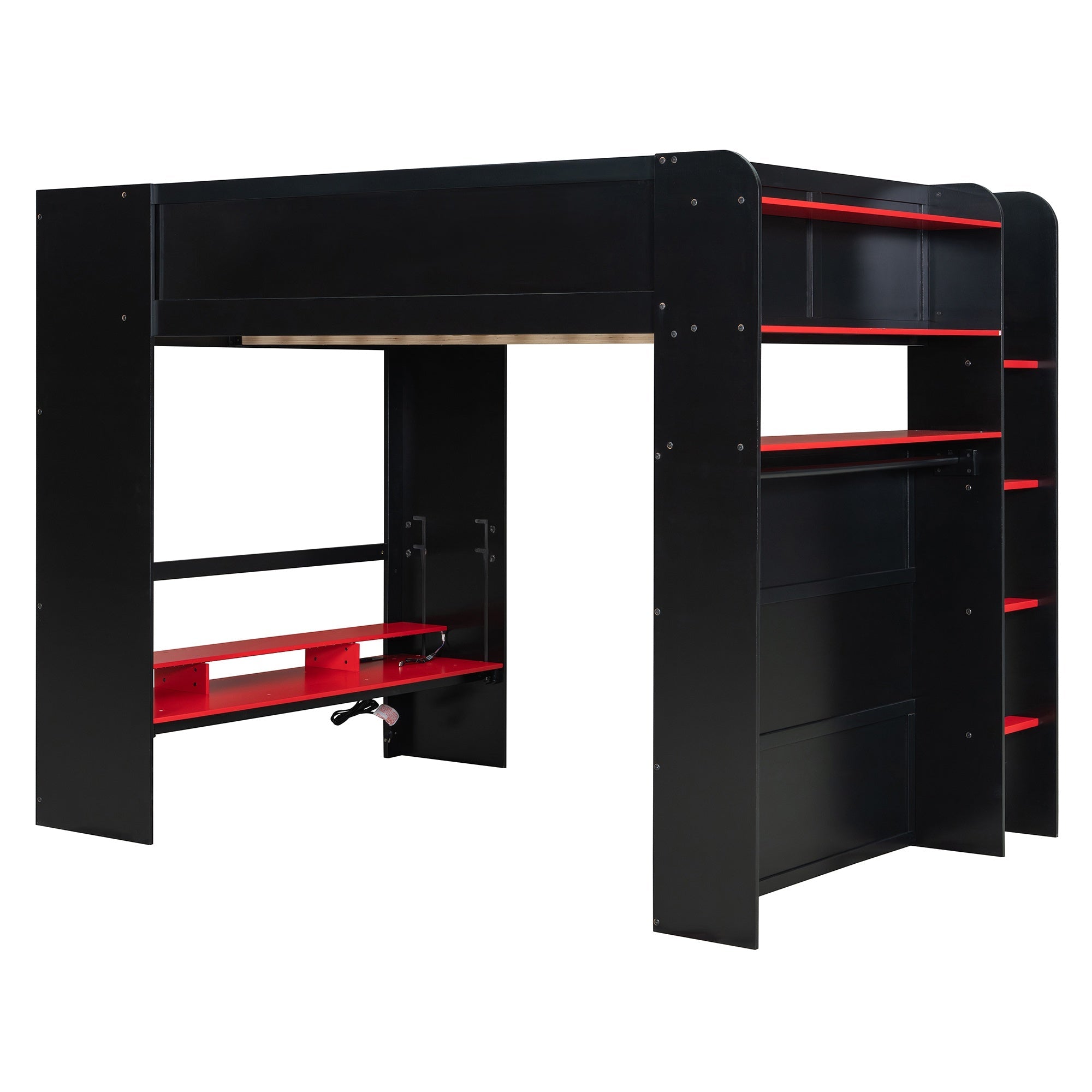 Bellemave® Full Loft Bed with Height - Adjustable Desk,Wardrobe,Ample Storage Space & RGB Light, Gaming loft Bed with Desk - Bellemave