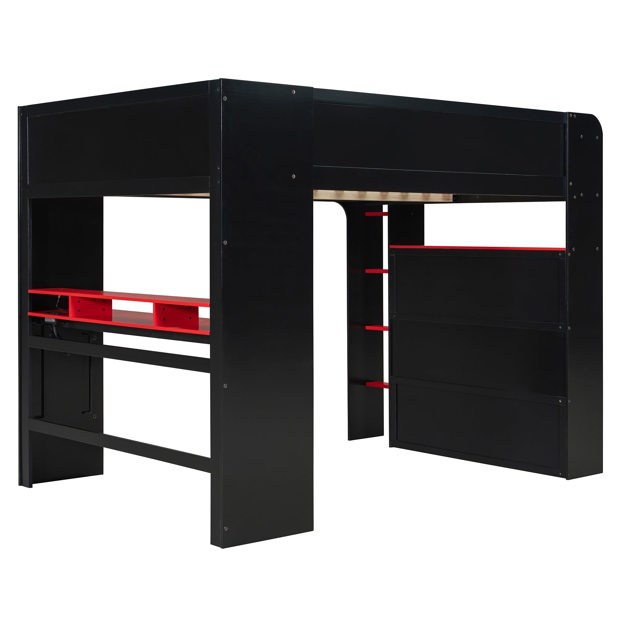 Bellemave® Full Loft Bed with Height - Adjustable Desk,Wardrobe,Ample Storage Space & RGB Light, Gaming loft Bed with Desk - Bellemave