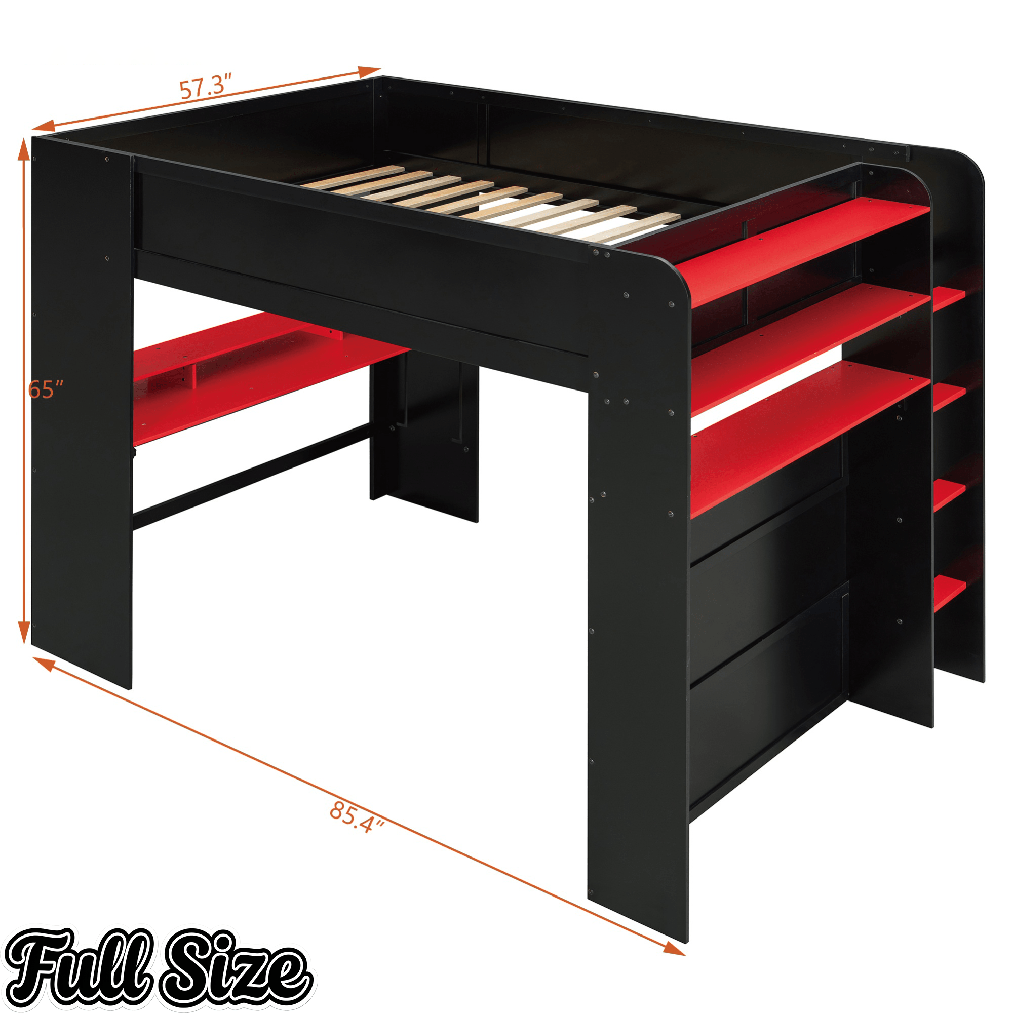 Bellemave® Full Loft Bed with Height - Adjustable Desk,Wardrobe,Ample Storage Space & RGB Light, Gaming loft Bed with Desk - Bellemave