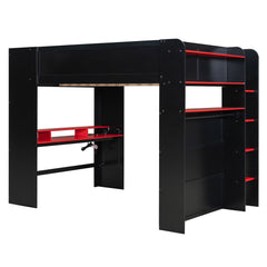 Bellemave® Full Loft Bed with Height - Adjustable Desk,Wardrobe,Ample Storage Space & RGB Light, Gaming loft Bed with Desk - Bellemave